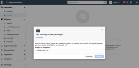 Facebook bedrijfsmanager interface