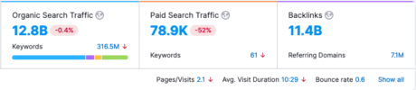 Resultaten uit het Semrush dashboard
