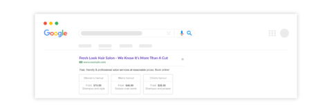 sceenshot van een price extention in google