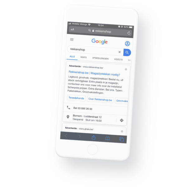 SEA advertentie van rekkenshop