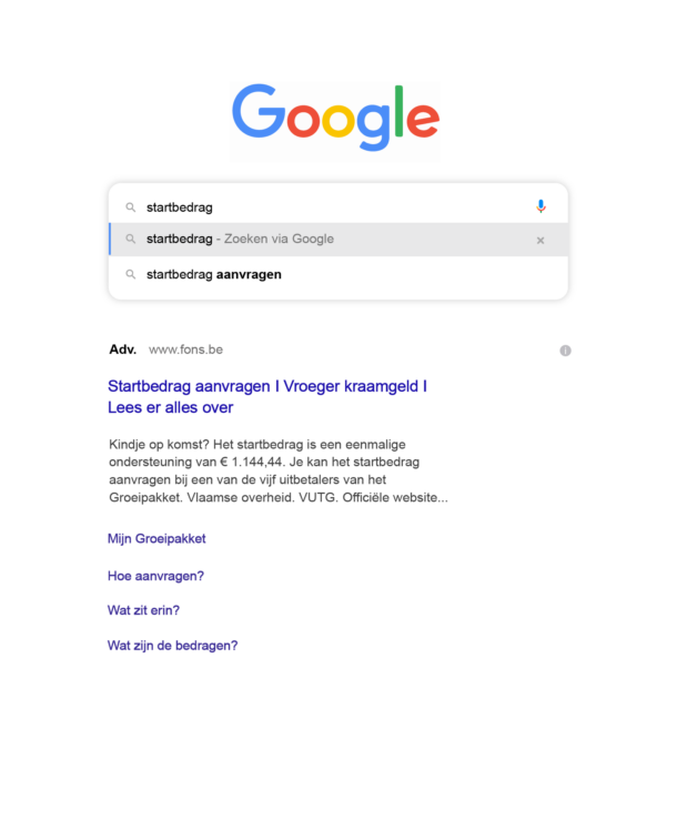 startbedrag aanvragen in Google