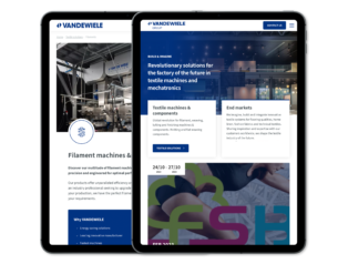 Ipad met het nieuwe websitedesign van Vandewiele