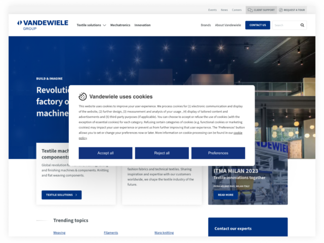 Vandewiele cookiebanner