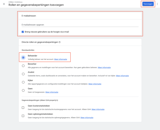 GA gebruikersrollen