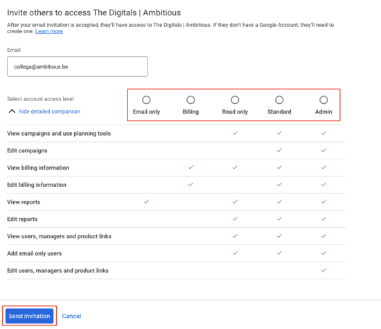 Google Ads gebruiker toevoegen