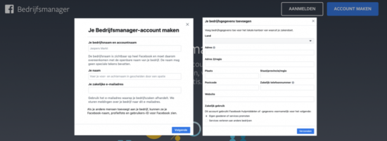 Bedrijfsmanager account aanmaken